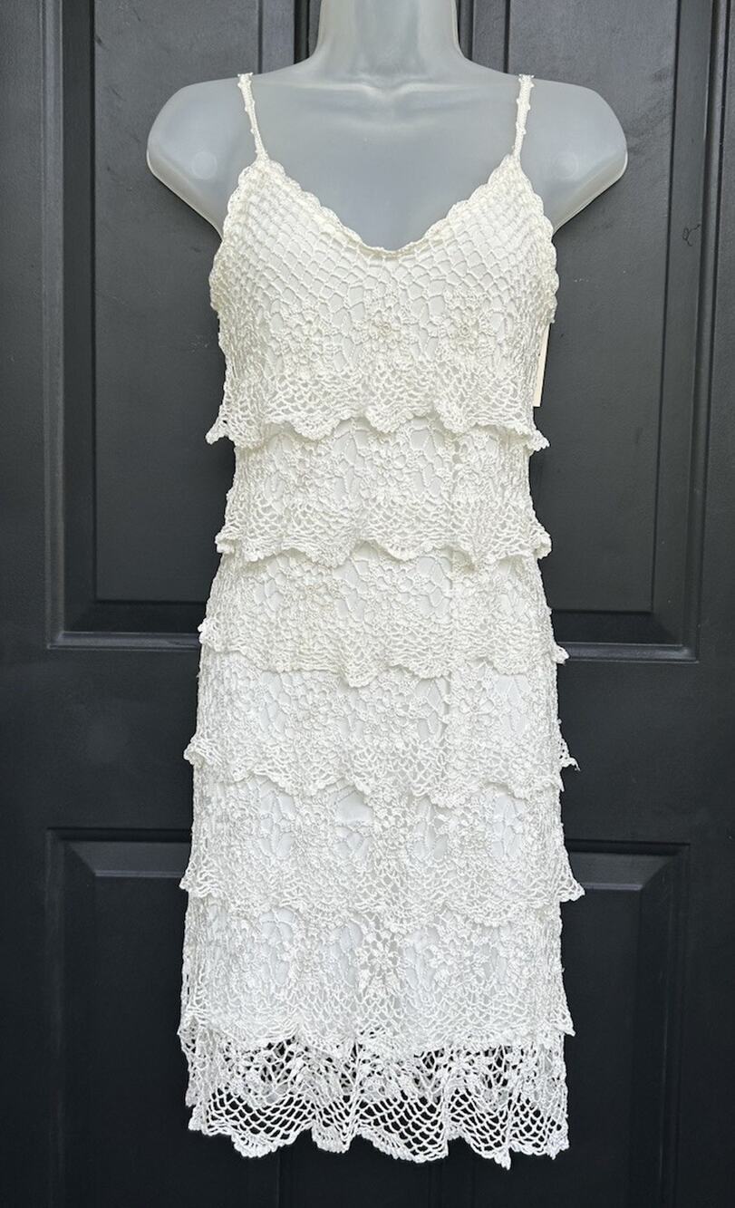 NEW Boston Proper Crochet Salsa Dress Size XS Tiered Ruffle White Fairycore